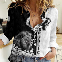 Czech Republic Women Casual Shirt White Lion With Rose - Wonder Print Shop