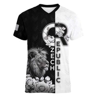 Czech Republic Women V-Neck T-Shirt White Lion With Rose - Wonder Print Shop