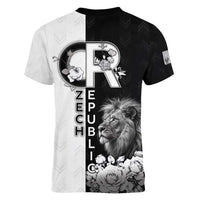 Czech Republic Women V-Neck T-Shirt White Lion With Rose - Wonder Print Shop