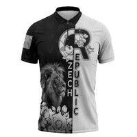 Czech Republic Zipper Polo Shirt White Lion With Rose - Wonder Print Shop