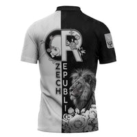 Czech Republic Zipper Polo Shirt White Lion With Rose - Wonder Print Shop