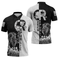 Czech Republic Zipper Polo Shirt White Lion With Rose - Wonder Print Shop