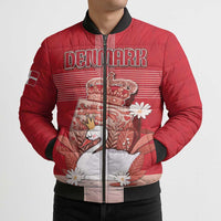 Personalized Denmark Bomber Puffer Jacket Mute Swan With Symbol - Wonder Print Shop