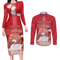 Personalized Denmark Couples Matching Long Sleeve Bodycon Dress and Long Sleeve Button Shirt Mute Swan With Symbol - Wonder Print Shop