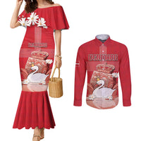 Personalized Denmark Couples Matching Mermaid Dress and Long Sleeve Button Shirt Mute Swan With Symbol - Wonder Print Shop