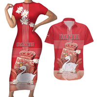 Personalized Denmark Couples Matching Short Sleeve Bodycon Dress and Hawaiian Shirt Mute Swan With Symbol - Wonder Print Shop