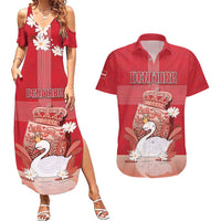 Personalized Denmark Couples Matching Summer Maxi Dress and Hawaiian Shirt Mute Swan With Symbol - Wonder Print Shop