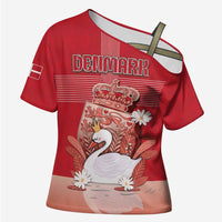 Personalized Denmark Cross Shoulder Shirt Mute Swan With Symbol - Wonder Print Shop