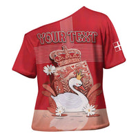 Personalized Denmark Cross Shoulder Shirt Mute Swan With Symbol - Wonder Print Shop