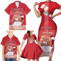 Personalized Denmark Family Matching Short Sleeve Bodycon Dress and Hawaiian Shirt Mute Swan With Symbol - Wonder Print Shop