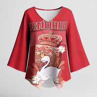 Personalized Denmark Kimono Sleeve Blouse Mute Swan With Symbol - Wonder Print Shop