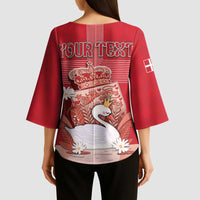 Personalized Denmark Kimono Sleeve Blouse Mute Swan With Symbol - Wonder Print Shop