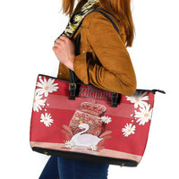 Denmark Leather Tote Bag Mute Swan With Symbol - Wonder Print Shop