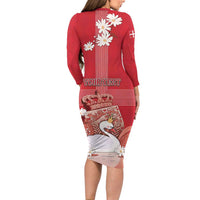 Personalized Denmark Long Sleeve Bodycon Dress Mute Swan With Symbol - Wonder Print Shop
