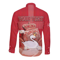 Personalized Denmark Long Sleeve Button Shirt Mute Swan With Symbol - Wonder Print Shop