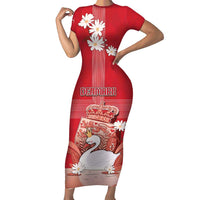 Personalized Denmark Short Sleeve Bodycon Dress Mute Swan With Symbol - Wonder Print Shop