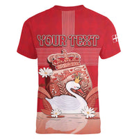 Personalized Denmark Women V-Neck T-Shirt Mute Swan With Symbol - Wonder Print Shop