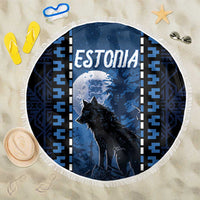 Estonia Beach Blanket Night Wolf With Pattern - Wonder Print Shop