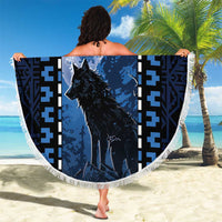 Estonia Beach Blanket Night Wolf With Pattern - Wonder Print Shop