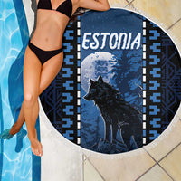 Estonia Beach Blanket Night Wolf With Pattern - Wonder Print Shop