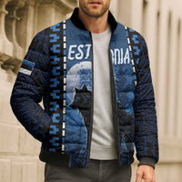 Personalized Estonia Bomber Puffer Jacket Night Wolf With Pattern - Wonder Print Shop