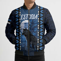 Personalized Estonia Bomber Puffer Jacket Night Wolf With Pattern - Wonder Print Shop