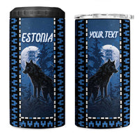 Personalized Estonia 4 in 1 Can Cooler Tumbler Night Wolf With Pattern - Wonder Print Shop