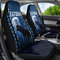 Estonia Car Seat Cover Night Wolf With Pattern - Wonder Print Shop