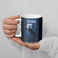 Personalized Estonia Ceramic Mug Night Wolf With Pattern - Wonder Print Shop