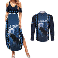 Personalized Estonia Couples Matching Summer Maxi Dress and Long Sleeve Button Shirt Night Wolf With Pattern - Wonder Print Shop