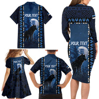 Personalized Estonia Family Matching Long Sleeve Bodycon Dress and Hawaiian Shirt Night Wolf With Pattern - Wonder Print Shop