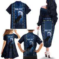 Personalized Estonia Family Matching Off The Shoulder Long Sleeve Dress and Hawaiian Shirt Night Wolf With Pattern - Wonder Print Shop