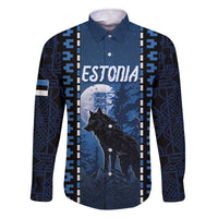 Personalized Estonia Family Matching Off The Shoulder Long Sleeve Dress and Hawaiian Shirt Night Wolf With Pattern - Wonder Print Shop