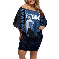 Personalized Estonia Family Matching Off Shoulder Short Dress and Hawaiian Shirt Night Wolf With Pattern - Wonder Print Shop