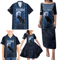 Personalized Estonia Family Matching Puletasi and Hawaiian Shirt Night Wolf With Pattern - Wonder Print Shop