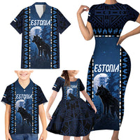 Personalized Estonia Family Matching Short Sleeve Bodycon Dress and Hawaiian Shirt Night Wolf With Pattern - Wonder Print Shop