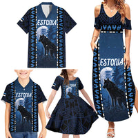 Personalized Estonia Family Matching Summer Maxi Dress and Hawaiian Shirt Night Wolf With Pattern - Wonder Print Shop