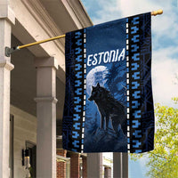 Estonia Garden Flag Night Wolf With Pattern - Wonder Print Shop