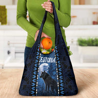 Estonia Grocery Bag Night Wolf With Pattern - Wonder Print Shop
