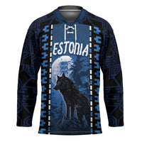 Personalized Estonia Hockey Jersey Night Wolf With Pattern - Wonder Print Shop
