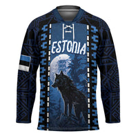 Personalized Estonia Hockey Jersey Night Wolf With Pattern - Wonder Print Shop