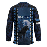 Personalized Estonia Hockey Jersey Night Wolf With Pattern - Wonder Print Shop
