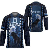 Personalized Estonia Hockey Jersey Night Wolf With Pattern - Wonder Print Shop
