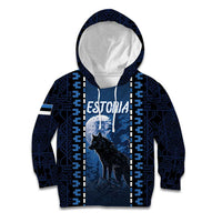 Personalized Estonia Kid Hoodie Night Wolf With Pattern - Wonder Print Shop