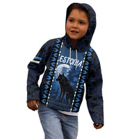 Personalized Estonia Kid Hoodie Night Wolf With Pattern - Wonder Print Shop
