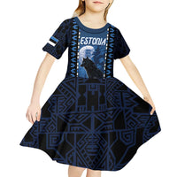 Personalized Estonia Kid Short Sleeve Dress Night Wolf With Pattern - Wonder Print Shop