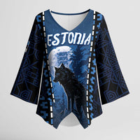 Personalized Estonia Kimono Sleeve Blouse Night Wolf With Pattern - Wonder Print Shop