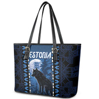 Estonia Leather Tote Bag Night Wolf With Pattern - Wonder Print Shop