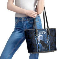 Estonia Leather Tote Bag Night Wolf With Pattern - Wonder Print Shop