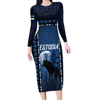 Personalized Estonia Long Sleeve Bodycon Dress Night Wolf With Pattern - Wonder Print Shop